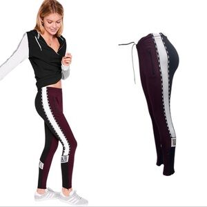 Victorias Secret Pink Bling Colorblock Skinny Track Pant Maroon/Black M